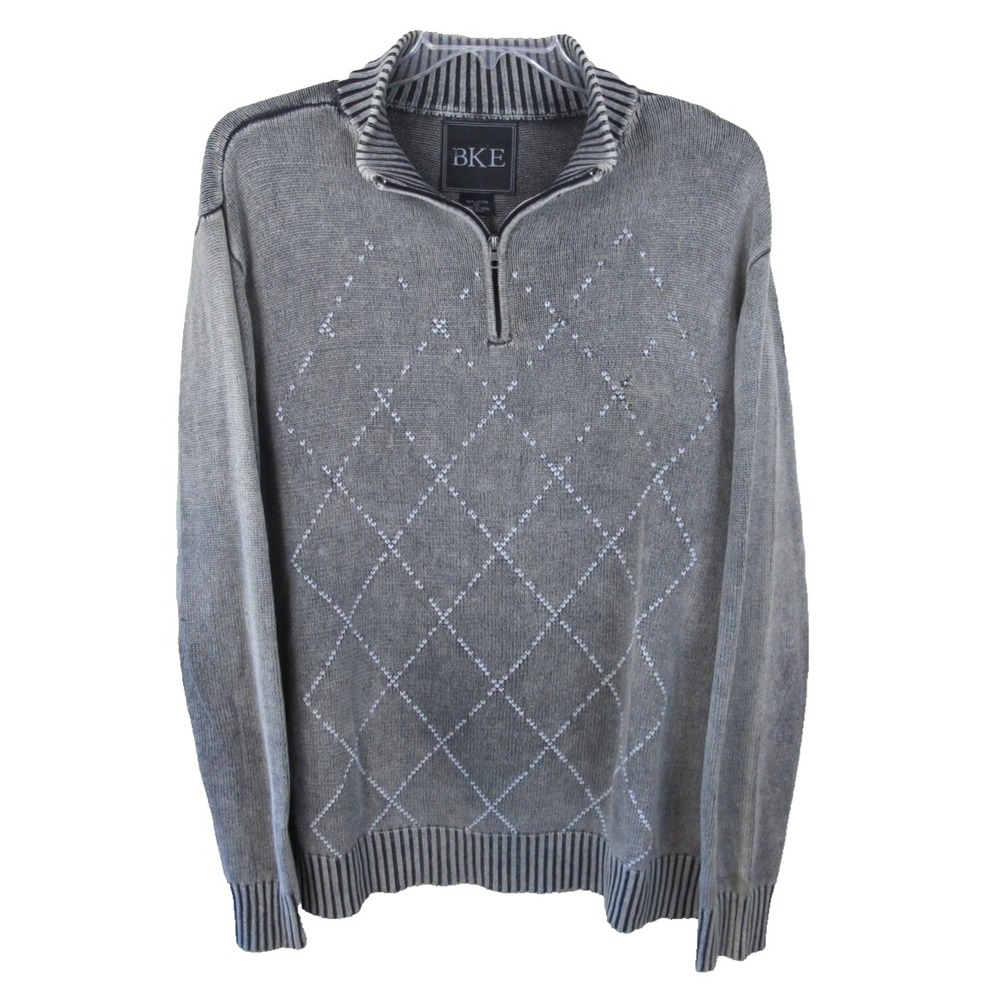 BKE Buckle 1/4-Zip Long-Sleeve Mock-Neck Knit Sweater Men's Size XL Gray Cotton‎